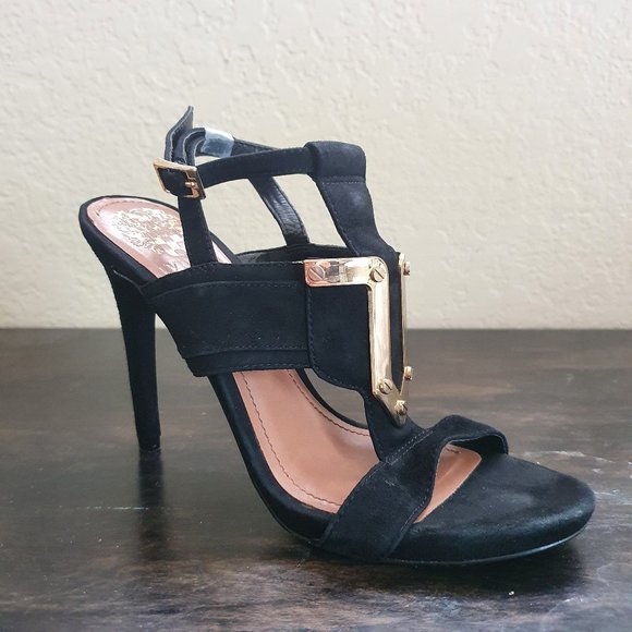 Vince Camuto Black and Gold Strappy Sandals - Picture 7 of 10